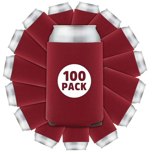 100 Pcs Bulk Quality Collapsible Can Coolers - Perfect For Sublimation Printing, HTV, Screen Printing or DIY Crafts (Crimson)