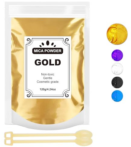 Epoxidharz Farbe 120g, Mica Pulver Natur Metallic Epoxidharz Pigment für für Seifenfarbe, Lipgloss, Nagellack, Make-up, Epoxidharz, Kerzenherstellung, Badebombe, Schleim (Golden)
