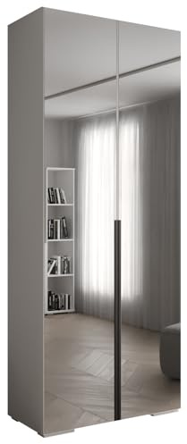 ABIKSMEBLE Inova Armadio Appendiabiti con Specchio - Guardaroba con Ripiani - Guardaroba per Camera da Letto, Soggiorno, Corridoio - 236,7x100x47 cm - Bianco Bianco Nero