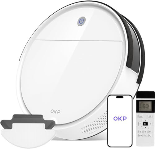 OKP Vacuum Robot With Wiping Function, Super Slim Vacuum Cleaner Robot, Robot Vacuum Cleaner Compatible With WiFi/APP/Alexa, Ideal For Hard Floors, Carpets And Pet Hair With Remote Control K5