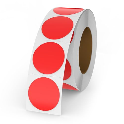 YIKIADA Lot de 500 Étiquettes Thermiques Rondes Adhésives 25 mm Rouge Rouleaux Autocollantes Imperméable Amovible Imprimables pour Bureau École QR Inventaire