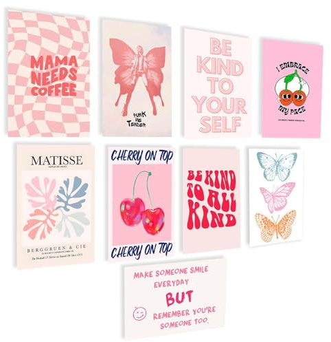 JINGIHE Lot De 9 Affiches Decoratives Murales, Affiche Decoration Murale, Decoration Chambre Ado Fille, Aesthetic, Esthetique Mural Decoratif, Sans Cadre, Rose, Pour Chambre De Jeune Fille Et Dortoir