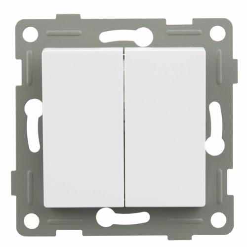 Empotrable blanca con conmutador doble, ideal para controlar la iluminación en distintos ambientes y optimizar el uso de la energía.