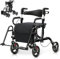 GOPLUS 2 in 1 Rollator faltbar, Gehhilfe mit einstellbarer Höhe, Rückenlehne, Sitz & Tasche, Laufhilfe Gehwagen leicht aus Alu bis 160 kg belastbar für Senioren, Stabil, Schwarz
