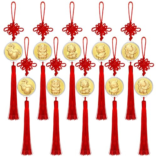 10 Pcs 2026 Chinese New Year Horse Ornaments Year of Horse Lucky Charm Feng Shui Tassel Hanging Pendants Ornaments for New Year Home Health Wealth Success Lucky Decor