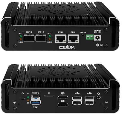 CWWK N355 Mini PC Firewall Appliance, 2 x 10GbE SFP+ Mini Computer with 2 x i226-V 2.5GbE LAN, S1 OPNsense Micro PC Barebone DDR5 NO RAM NO SSD, Dual 4K Display, USB-C, TF, AES-NI