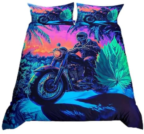 Juego de funda de edredón 3D con temática de deportes extremos para niños, adolescentes y hombres, juego de ropa de cama de motociclista, color azul y morado