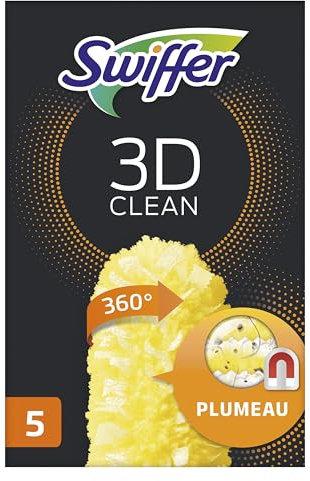 Swiffer Duster Plumeau Nettoyage 3D Clean Recharges, 30 Unités (6x5), Fibres à 360° pour Attraper et Retenir la Poussière, Meilleur que les Plumeaux Standard, Manche Vendu Séparément