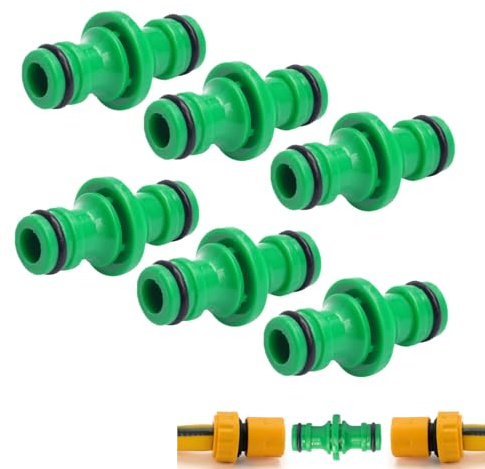 Auriselle Acoplamiento Para Manguera Conector Manguera De Jardín Con Doble Enchufe, Acoplamiento Extensor 1/2 Pulgada Conector Rápido De Plástico Bidireccional Jardín Y Hogar, Verde 6 Unidades