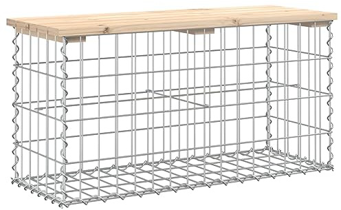 Panca a gabbione da esterno con cestino in pietra, piccola, per tutte le stagioni, per terrazza, cortile, prato a bordo piscina, 83 x 31,5 x 42 cm, marrone