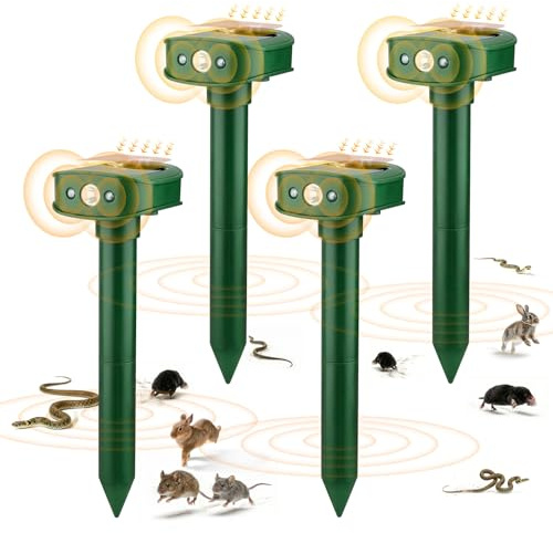 RAYGARD 4 Pezzi Dissuasori per Topi, 20㎡ Nuovo Vibrazione Repellente Solare per Talpe con luce LED, IP45 Impermeabile Dissuasore Animali Giardino per Topi Martore Conigli Serpenti