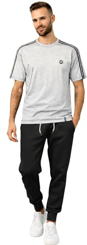Intimitaly Tuta Uomo Sportiva, Maglia in Cotone e Pantalone in French Terry, Regular Fit, per Palestra e Tempo Libero (IT, Testo, L, Regular, Regular, GCM75 GRIGIO NERO)