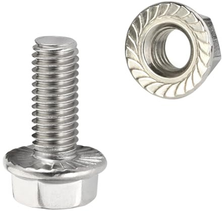 M6-1.0 x 16mm Flanged Hex Head Bolts Hexagon Screws with Serrated Flange Nuts, Fully Threaded, Stainless Steel 304, 20 Sets