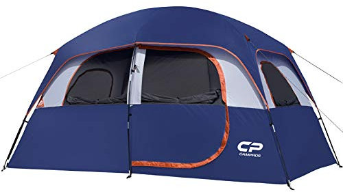 CAMPROS CP Tienda de campaña para 6 personas, tienda de campaña familiar impermeable y resistente al viento con toldo superior, 4 ventanas de malla grandes, doble capa, fácil de instalar, portátil con