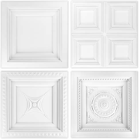 Deckenplatten aus Polyurethane - Stuck Dekor Platte robust & stabil 61x61cm - (Grand Decor R249) Paneel Rosette Deckenverzierung Hartschaum