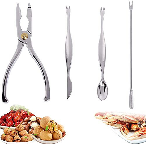 4 Stück Edelstahl Meeresfrüchte Werkzeug, Hummer Krabben Cracker, Seafood Cracker Tool, Set Meeresfrüchte Cracker, Nussknacker Walnusszange für Meeresfrüchte, Krabben, Hummer, Schalentiere, Nüsse