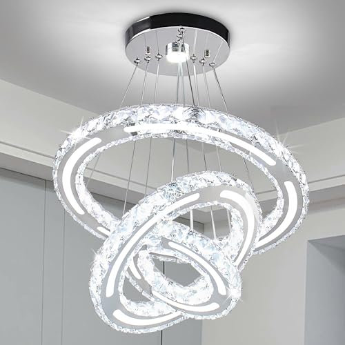 CXGLEAMING Iluminación de araña de cristal moderna, lámpara colgante de 3 anillos DIY, diseño de acrílico, accesorio de luz de cristal LED ajustable para techo