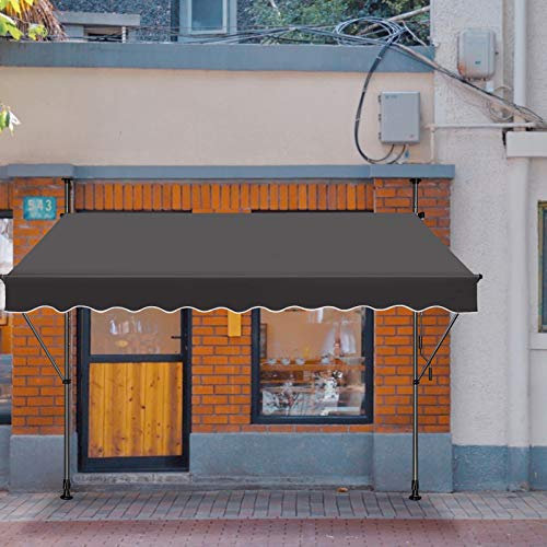 LZQ Markise Klemmmarkise Balkon Sonnenmarkise Einziehbar Manuell Handkurbel höhenverstellbar UV-beständig Sonnenschutz 100% Polyester für Innenhöfen Balkonen Restaurants, Cafés Dunkelgrau,300 x 120cm