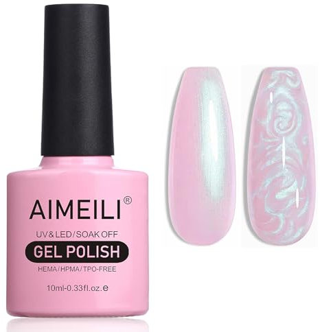 AIMEILI Vernis à Ongles Brillant Perle Gel, Nacré avec Fil Shell Glitter Gel Vernis Semi Permanent Soak Off UV LED Gel Nail Polish - (169) 10ml