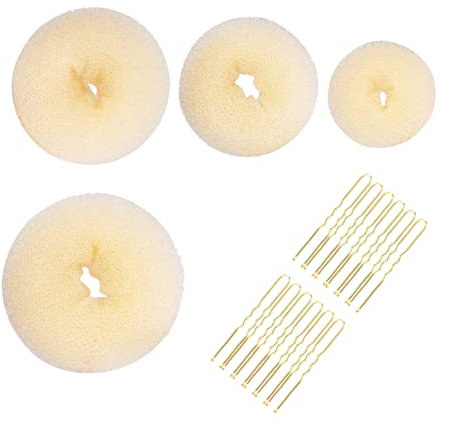 4pcs Hair Donut Hair Bun Shaper Set,4 Size Beige Donut Bun Maker With 12 Golden Bobby Pins,Blonde Doughnut Bun Hair Accessories Bun Shaper for Dancer Ballet Girls,Women,Extra-large,Large,Medium,Small