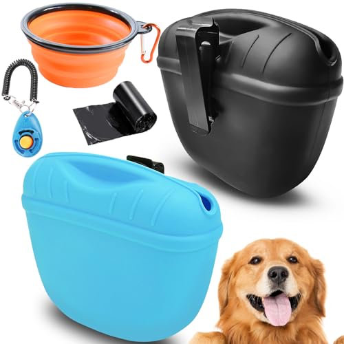 Ousinby Silicone Dog Treat Pouch, 5PCS Dog Walking Bag Dog Treat Bags for Walking with Magnetic Closure and Belt Clip Dog Food Container for Outdoor Use