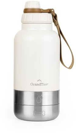 GrandTies Bouteille d'eau portable isotherme pour chien avec 2 distributeurs d'eau amovibles | Conteneur de voyage étanche pour nourriture pour chien | Accessoires pour promenade, randonnée, camping