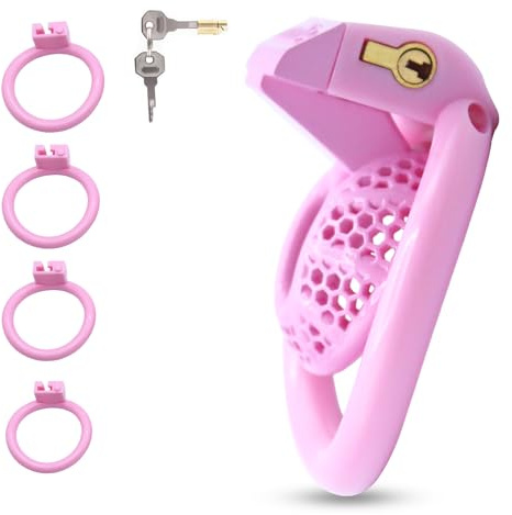 BDSMJOY Small Cock Cage Male Chastity Device, Sissy Toy Penis Cage with 4 Different Sizes Ring, Chastity Cage Adult Sex Toys Chastity Bondage Chastity Device (Pink, Innie)