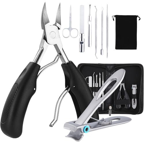 Profi Nagelschere Set, Edelstahl Maniküre set, Scharf Nagelknipser für Dicke & Eingewachsene Fußnägel,7 Pcs Pediküre Set Nagelschere Fussnägel mit Nagelzange und Nagelhautschere,Schwarz
