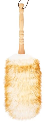 FeelfunFeather Lambswool Duster with Solid Wooden Handle,Leather Hang Strap,Comfortable Grips 19.6 inch Long Natural Feathers Dusters for Cleaning Wall Plant Desk Blind Cleaner Duster Tool