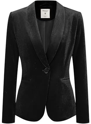 Allegra K Damen Velvet Blazer Einfarbig Schalkragen Knopf Samt Büromantel Schwarz 3XL