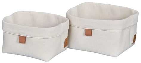 LOVE IT STORE IT - Premium - Lot de 2 Paniers de Rangement en Tissu Lin-Coton, Pliable, 2 Tailles, Beige, Pour Salle de Bain, Chambre Bébé et Table à Langer - 20x16x14cm & 22x18x16cm