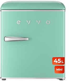 EVVO Mini Nevera Retro 45 Litros de Capacidad, Diseño Vintage, Bajo Consumo, Silenciosa, Control de Temperatura, Organizador de Espacios, Frigorífico Mini F20 Retro Color Verde Pastel