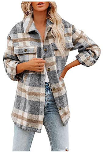 Rutig skjortjacka dam, övergångsjacka dam kort rutig flanelljacka långärmad bomull skjorta blus kappa ledig vinterjacka vintage fritidsjacka flanellskjorta skjorta blus övergångsjacka