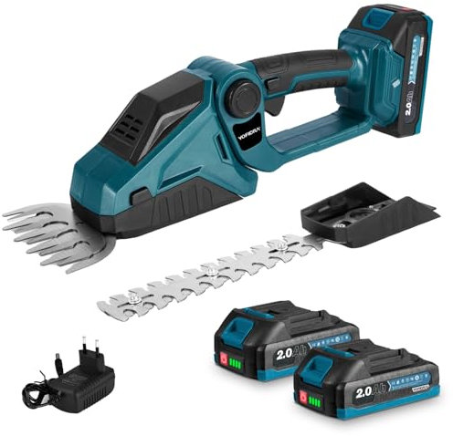 Yofidra Mini Taille haie sans Fil & Cisaille à Gazon, Sécateur de Jardin 2x2,0Ah, Cisaille à Arbustes 2-en-1 avec Moteur Brushless, Taille-haie Électrique Tête Réglable 90° pour Jardin et Haies