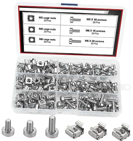 JECOMPRIS Elementi Di Fissaggio in Acciaio Al Carbonio Nichelato Per Montaggio Su Rack Bulloni Con Gabbia Per Rack Server e Armadi