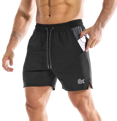 BROKIG Men's Dry Gym Shorts Running Sports Tennis Football XL Black
