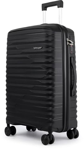 Fly Kite Luggage 20 Inch Cabin Suitcase 100% Polypropylene Hard Shell Real TSA Secure Lock 3 Digit with Aluminium Trolley Handle 360° Smooth Wheels Lightweight Suitcase|Black