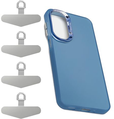 XIELBIS 4Pcs Phone Tether Tags,Phone Tether Tabs,Metal Crossbody Cell Phone Lanyard Patch Silve for Smartphones - Stainless Steel Cellphone Lanyard Tether Patches,Mobile Phone Lanyard Patch