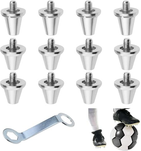 12 Stück 11/13 mm Fussball Ersatzstollen mit M5 Gewinde & Stollenschlüssel, Robuste Aluminium Schraubstollen für Fußballschuhe, 2 Größen Metall Fußballschuh-Spikes für Rugby Stollentraining