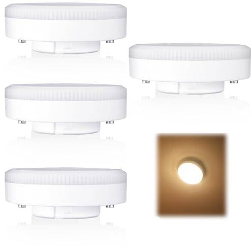 teasteam 7W GX53 LED Bulb, Warm White 3000K, 600Lumens, 220-240V, 120° Beam Angle Non Dimmable, 14 Lamp Beads Under Cabinet Kitchen Lighting, 4 Pack [Energy Class F]