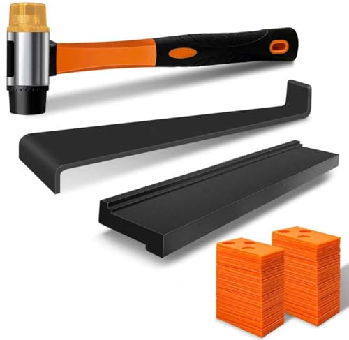 NAACOO Strumenti laminati/piastre di vinile, pavimenti in legno vinile colpito con blocchi - doppio lato con scanalature, tiranti, 40 guarnizioni per pavimento, martello di gomma.Kit di installazion.