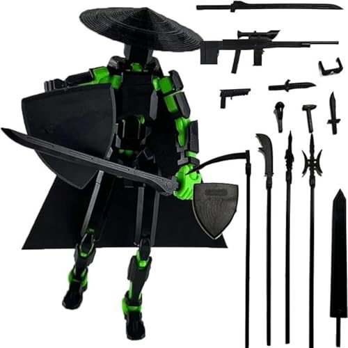 Figura de acción T13 impresa en 3D multiarticulada móvil Lucky13 maniquí 13 figura de acción Titan13 robot 13 figuras stop motion decoración de escritorio regalo coleccionistas (Negro Verde)