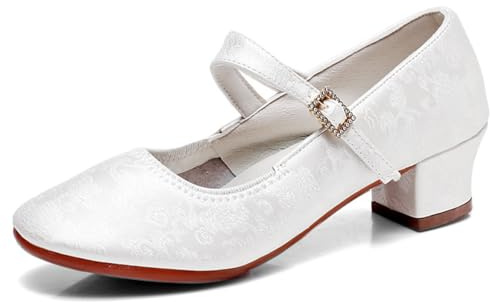 Wizeny Scarpe da Ballo Latino da Donna con Tacco Basso Elegante Scarpe da Ballo Moderne Jazz Salsa Tango Valzer Pelle 3.5cm Tacco per Interni Esterni,Bianca,39 EU