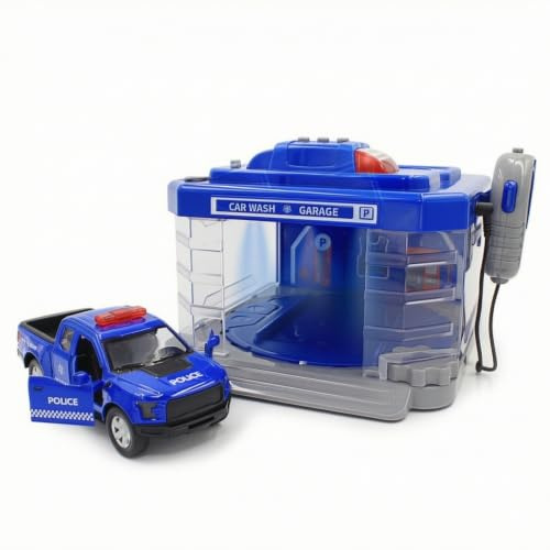MagiDeal Garaje de Lavado de Coches para Niños Juego Completo Estación Taller Vehículo Mini Coche con Niebla Efectos Luminosos , Estación De Policía con Coche De Policía
