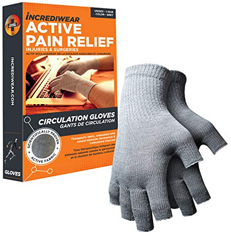 Incrediwear Fingerless Circulation Gloves Arthritis Gloves (Grey,Small)