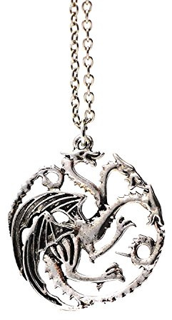 Collar Beaux Bijoux plateado con colgante de dragón de tres cabezas, escudo de la casa Targaryen de Juego de Tronos, en caja de regalo