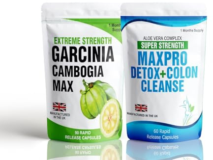1 x 90 Garcinia Cambogia Plus 1 x 60 Colon Cleanse Clean Weight Loss Detox Supplement Slimming Diet Pills Free Meal Plan & Dieting Tips