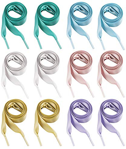 12 Paia Lacci in Raso Lacci per Scarpe con Nastro Piatto in Raso Stringhe Piatti Nastro Colorati per Scarpe sportive Scarpe Casual Scarpe da Trekking, 2 Dimensioni (100cm/140cm)