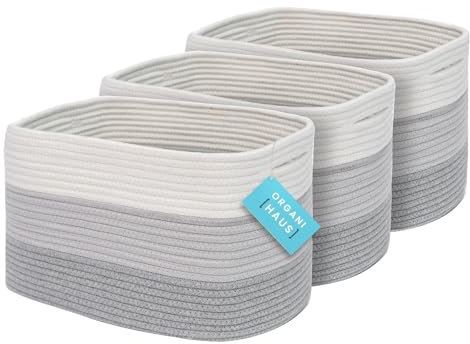 OrganiHaus Aufbewahrungskorb 3er-Set, Kleine Gewebte Körbe zum Sortieren aus Baumwolle, Handtuch- und Wäschekorb Geflochten für das Bad, Dekorativer Aufbewahrungskorb Geflochten. 3-farbiges Grau