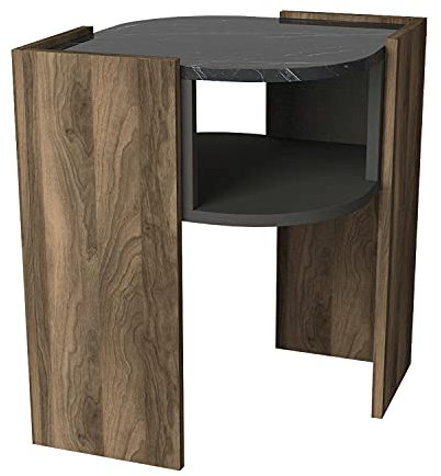 moebel17 Marbel Beistelltisch Sofatisch Kaffeetisch Tisch fürs Wohnzimmer, Holz, Braun mit Marmor Optik, glänzende Tischplatte, Ablagefach, zusätzlicher Stauraum, Designertisch, 22 x 60 x 22 cm 6078